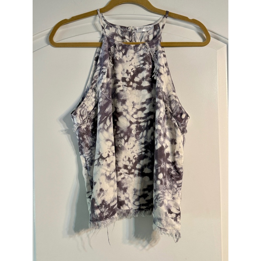 Vestique Halter Top‎ Women Small Purple Tie Dye Frayed Boho Grunge Festival Edgy